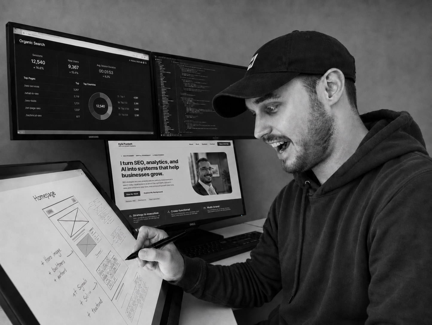 Kyle working at his desk