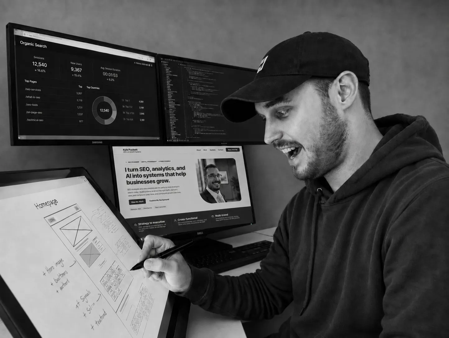 Kyle working at his desk